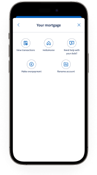 The Halifax app mortgage options screen, including the HelloHome link as the second option.